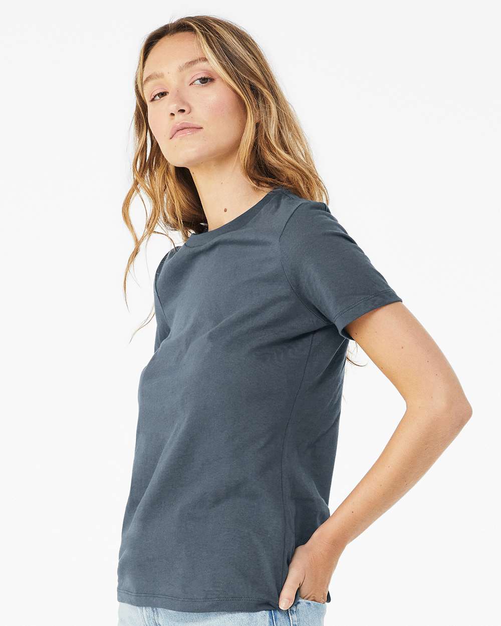Women’s Relaxed Jersey Tee - OnModelSide - B86906883 - Vintage Navy