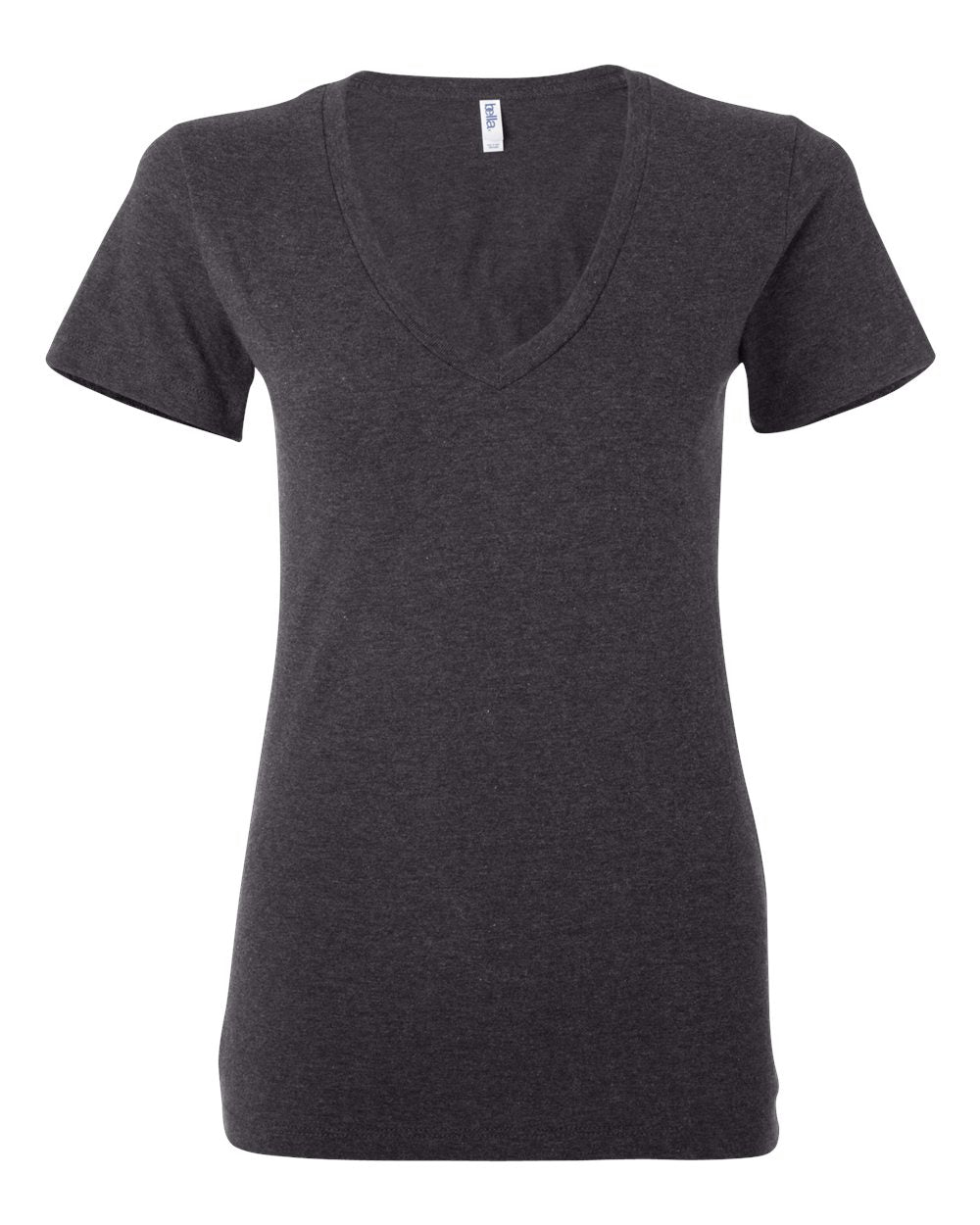 Women’s Jersey Deep V-Neck Tee - Front - B57306095 - Dark Grey Heather