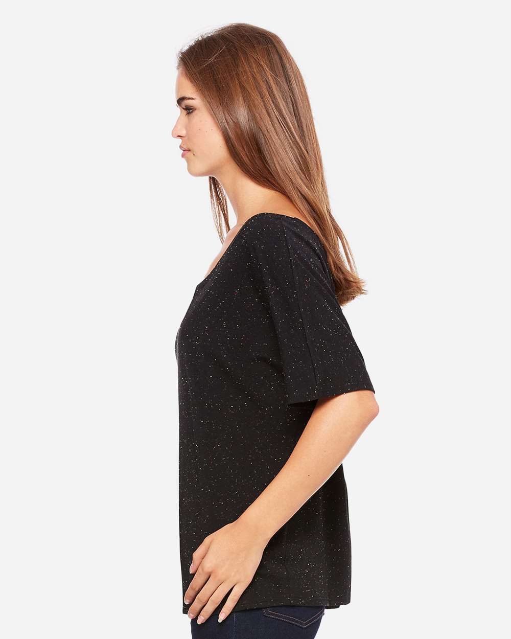 Women’s Slouchy Tee - OnModelSide - B80606453 - Black Speckled