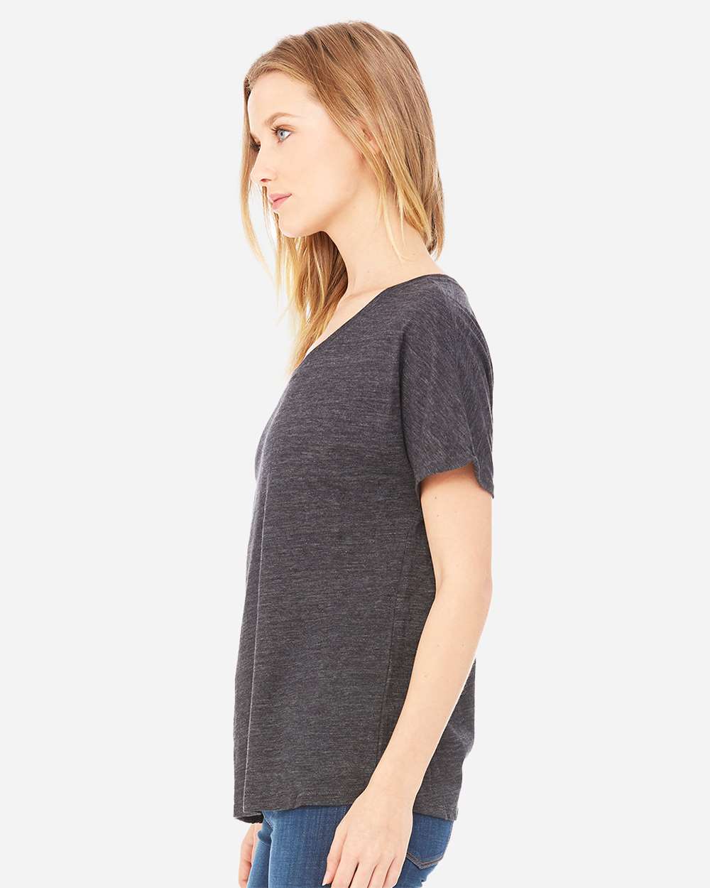 Women’s Slouchy Tee - OnModelSide - B80606493 - Charcoal Black Slub