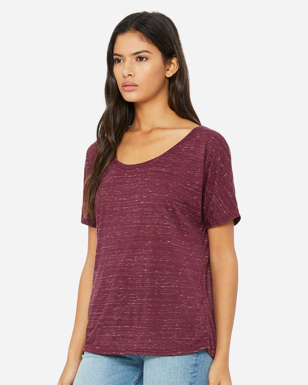 Women’s Slouchy Tee - OnModelSide - B80606533 - Maroon Marble
