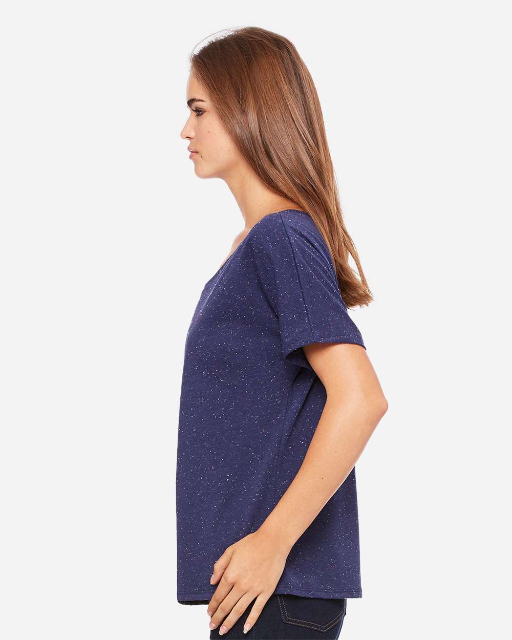 Women’s Slouchy Tee - OnModelSide - B80606633 - Navy Speckled