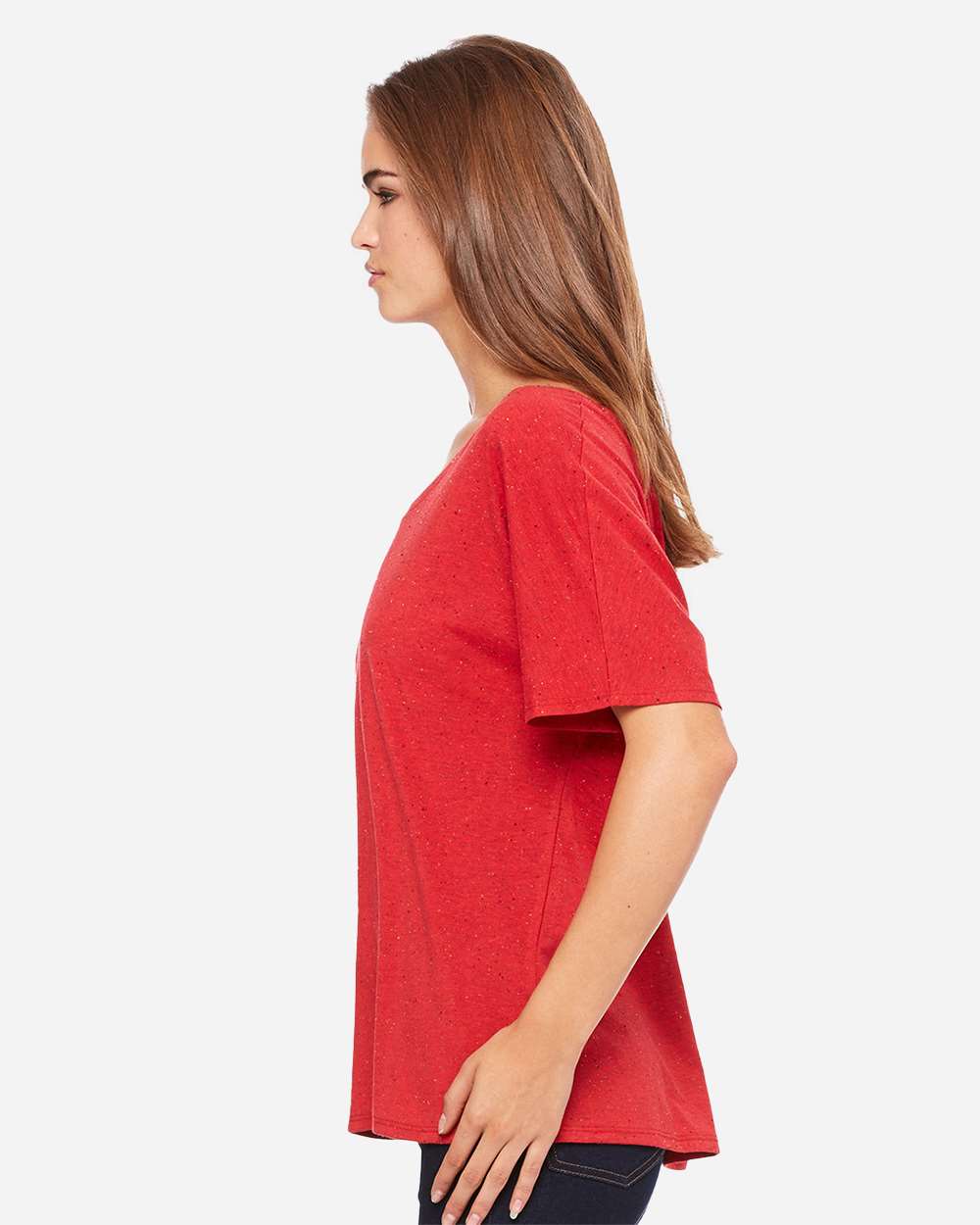 Women’s Slouchy Tee - OnModelSide - B80606693 - Red Speckled