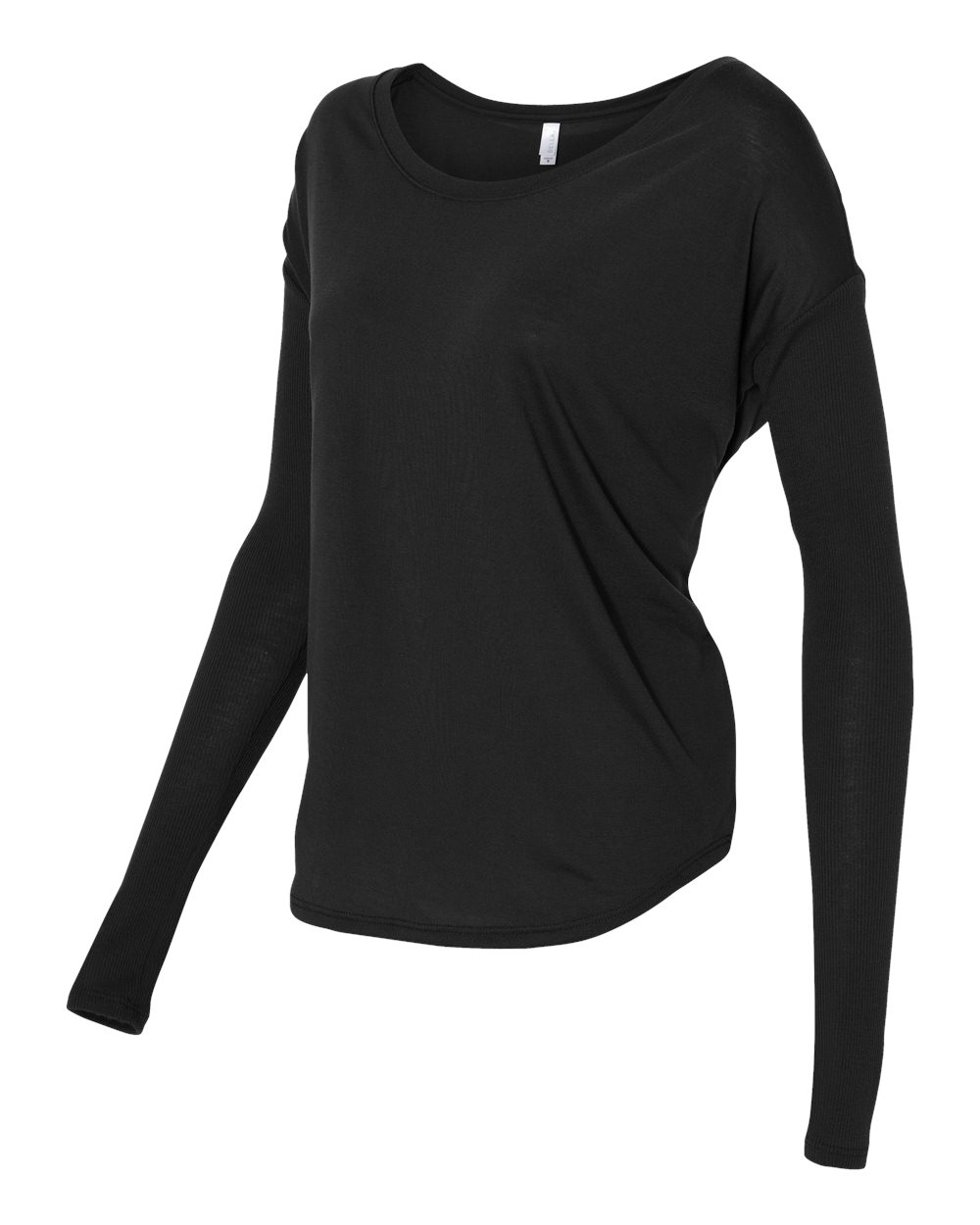 Women’s Flowy 2x1 Ribbed Long Sleeve Tee - Side - B88806503 - Black