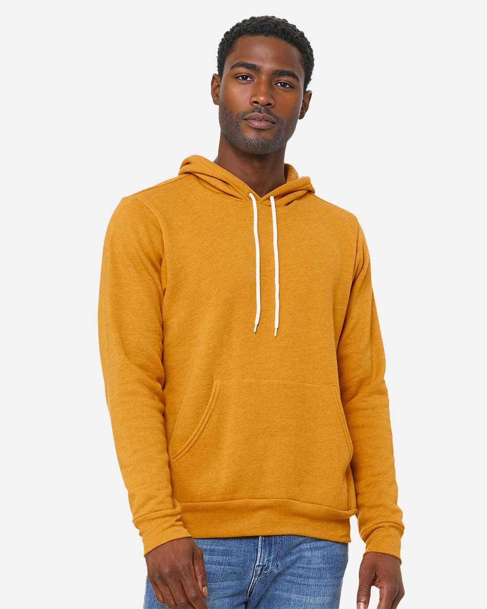 Unisex Sponge Fleece Hoodie - OnModelFront - B86306402 - Heather Mustard