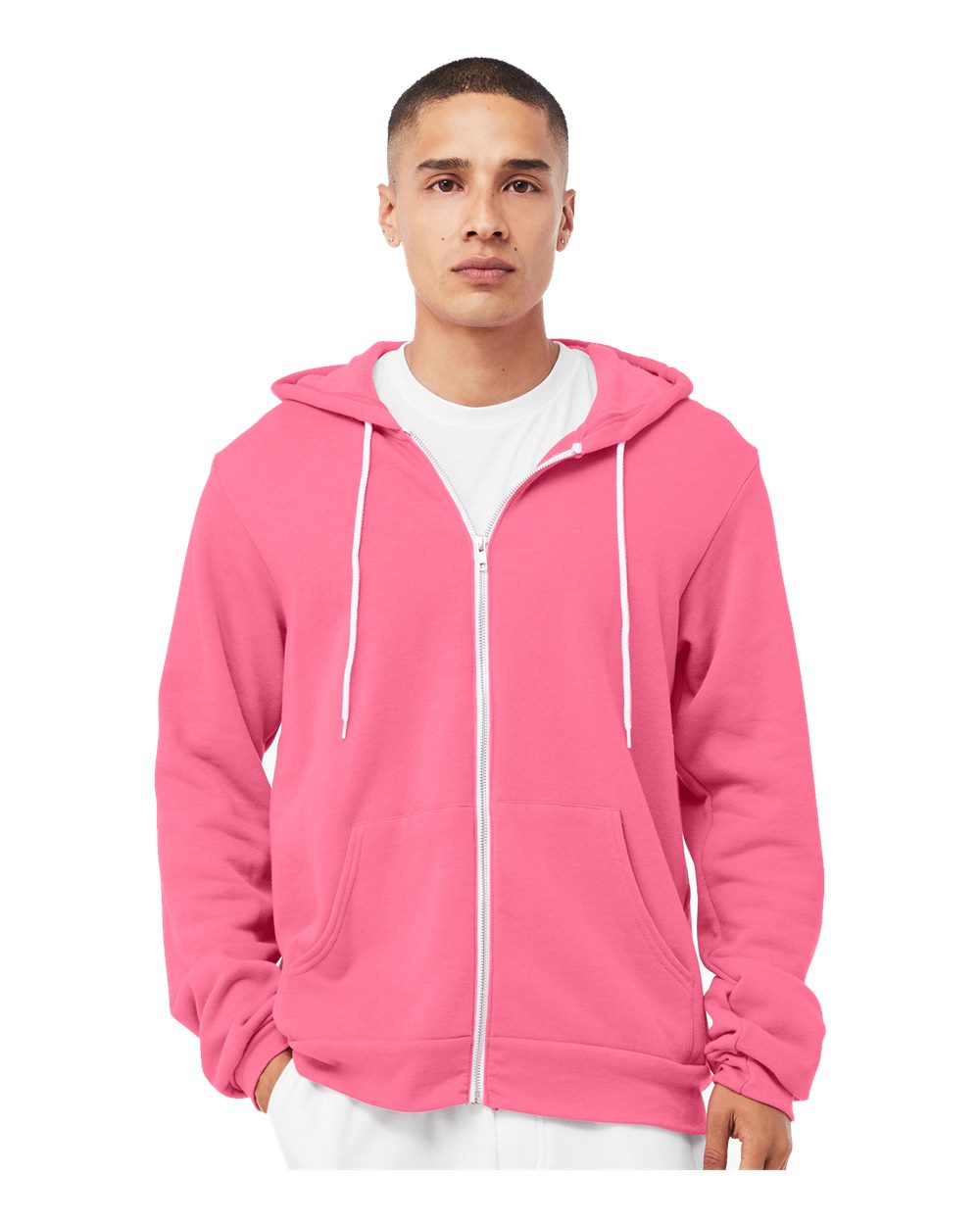 Unisex Sponge Fleece Full-Zip Hoodie - OnModelFront - B80406432 - Heather Charity Pink