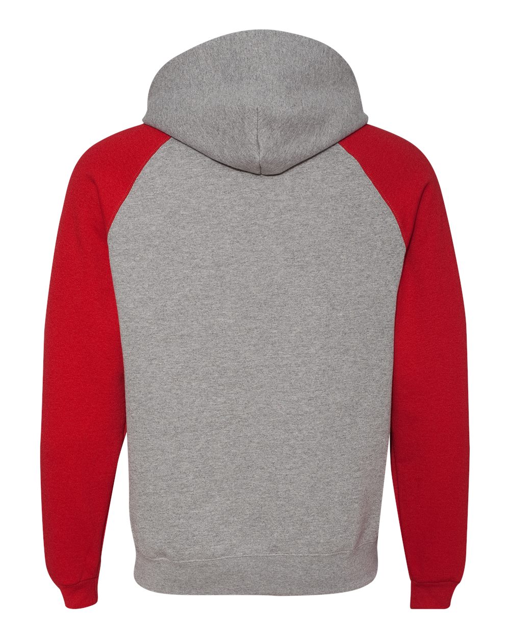 Unisex Nublend® Colorblocked Raglan Hooded Sweatshirt - Back - B86035703 - Oxford/ True Red