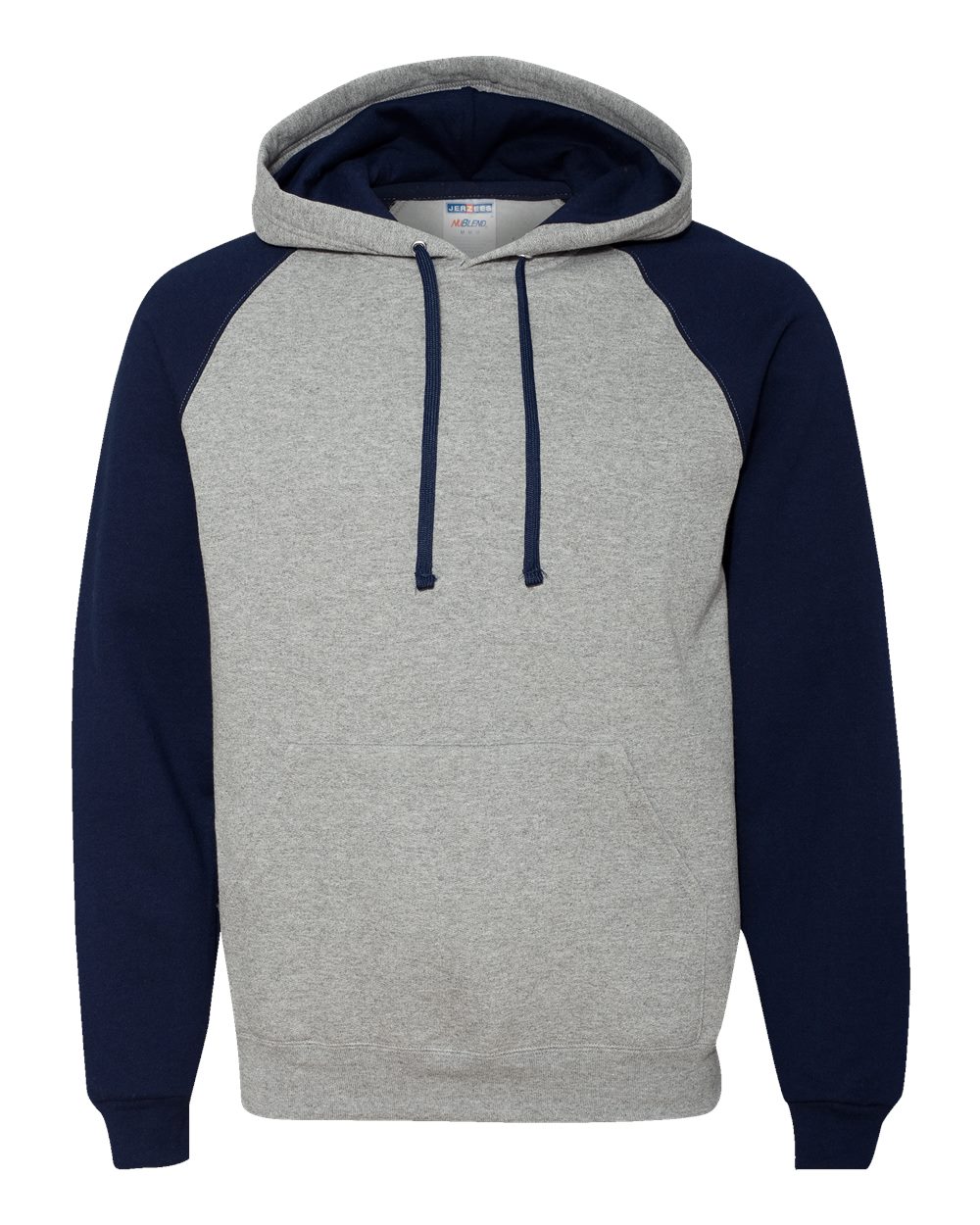 Unisex Nublend® Colorblocked Raglan Hooded Sweatshirt - Front - B86035653 - Oxford/ J. Navy