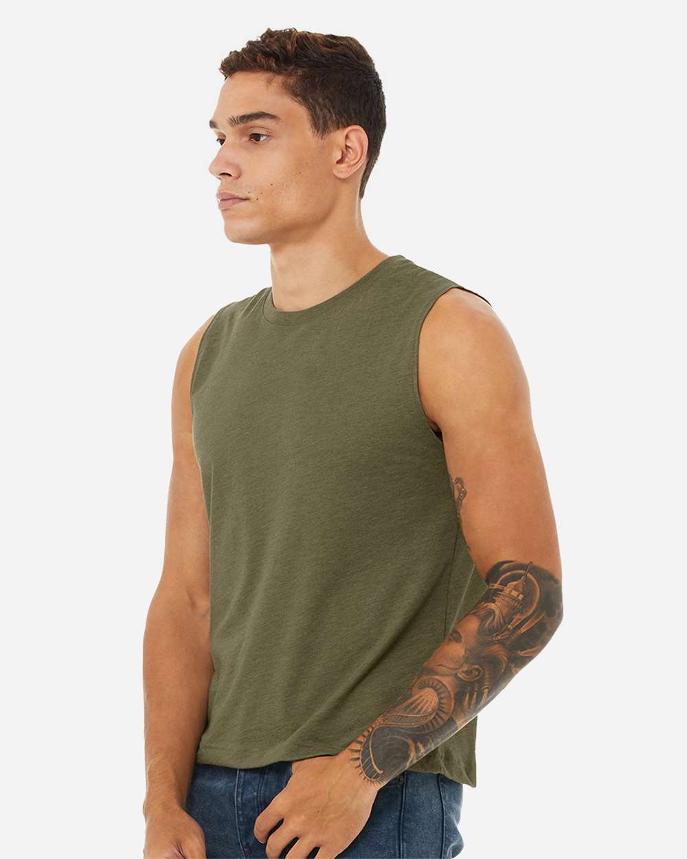 Jersey Muscle Tank - OnModelSide - B80906642 - Heather Olive