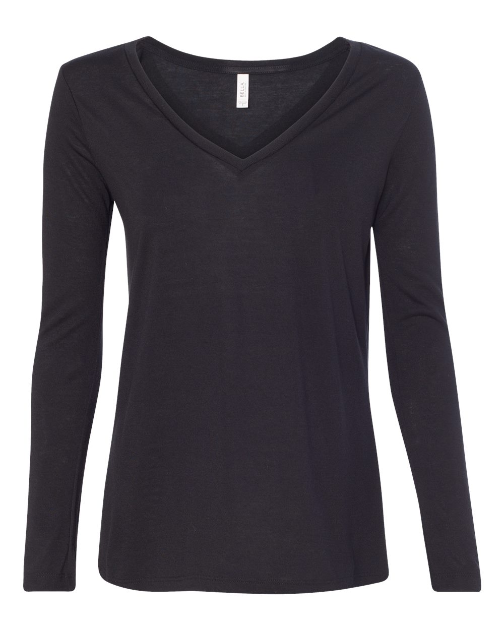 Women's Flowy Long Sleeve V-Neck Tee - Front - B56106503 - Black