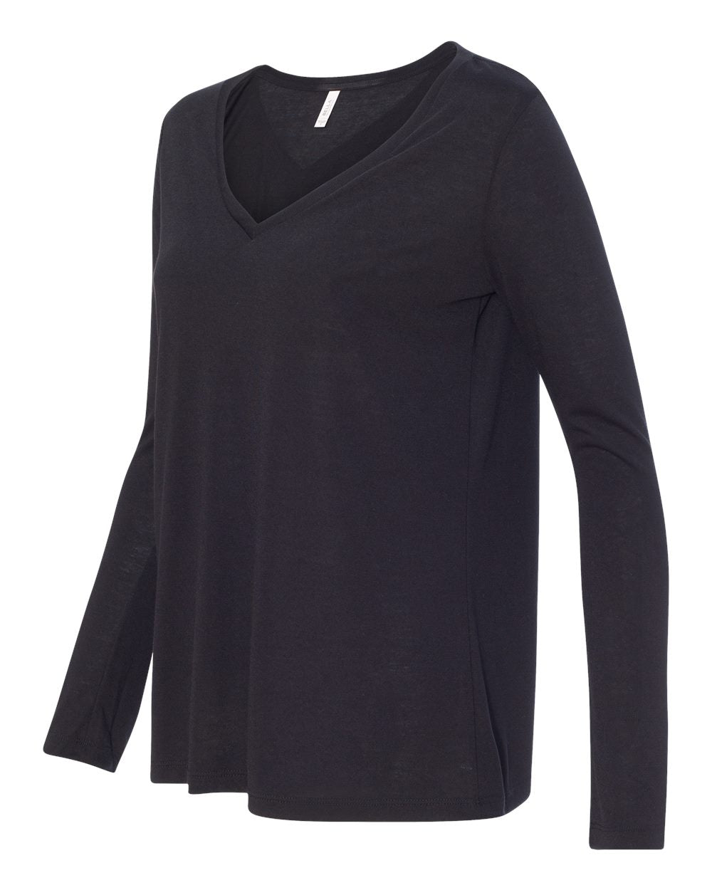 Women's Flowy Long Sleeve V-Neck Tee - Side - B56106503 - Black