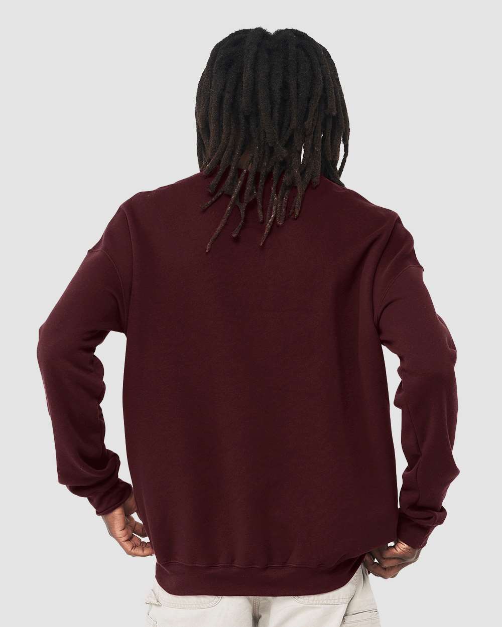 Unisex Sponge Fleece Drop Shoulder Crewneck Sweatshirt - OnModelBack - B37906012 - Maroon