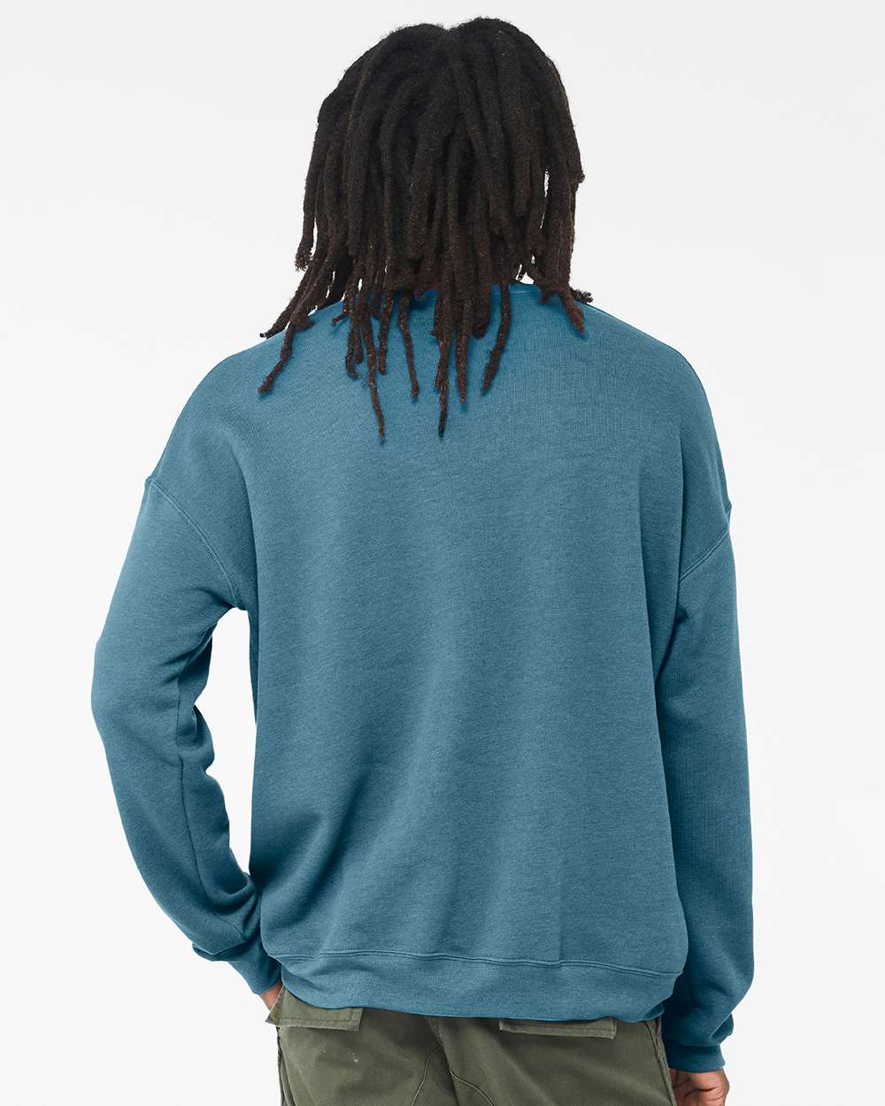 Unisex Sponge Fleece Drop Shoulder Crewneck Sweatshirt - OnModelBack - B37906032 - Heather Deep Teal