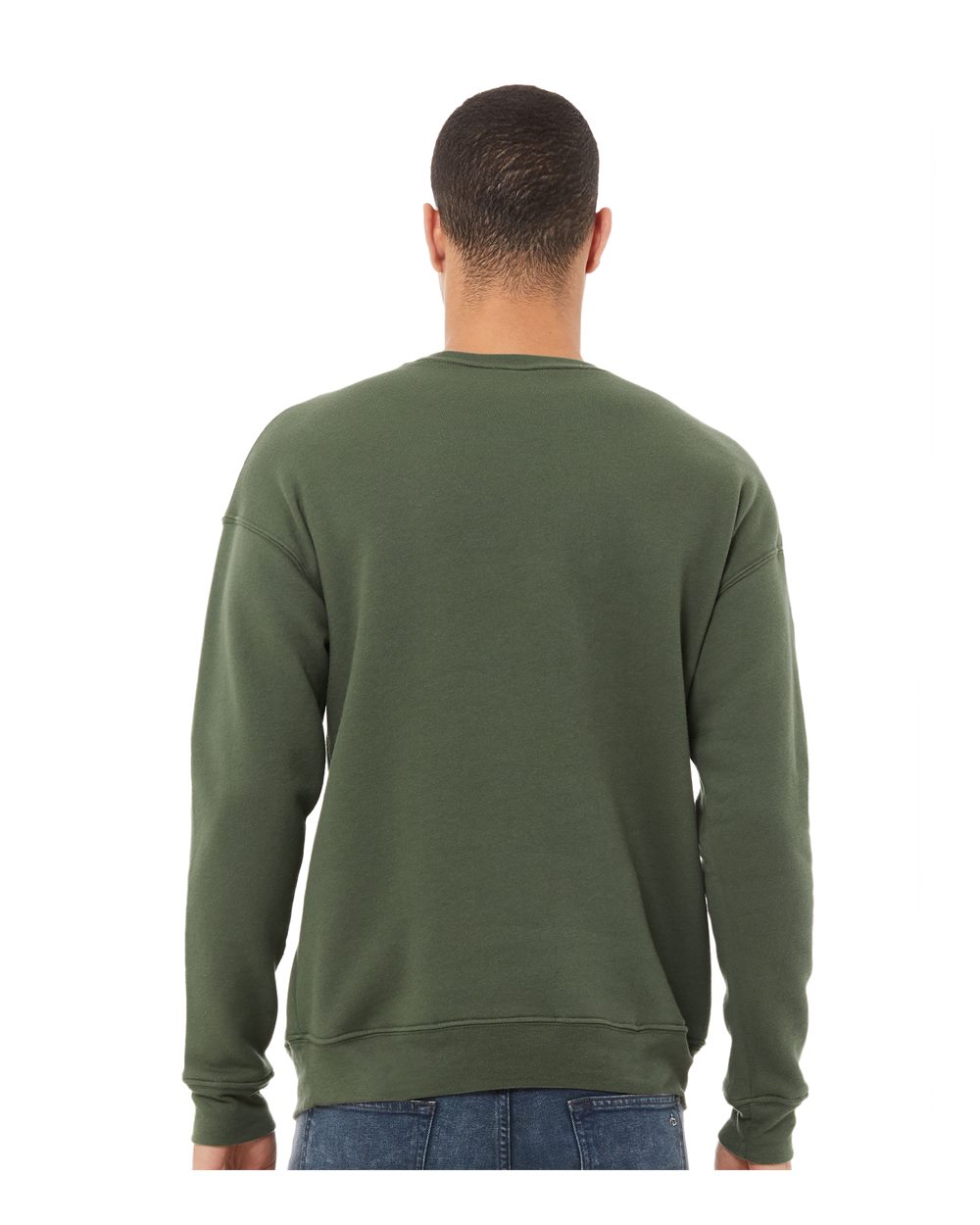 Unisex Sponge Fleece Drop Shoulder Crewneck Sweatshirt - OnModelBack - B37906062 - Military Green