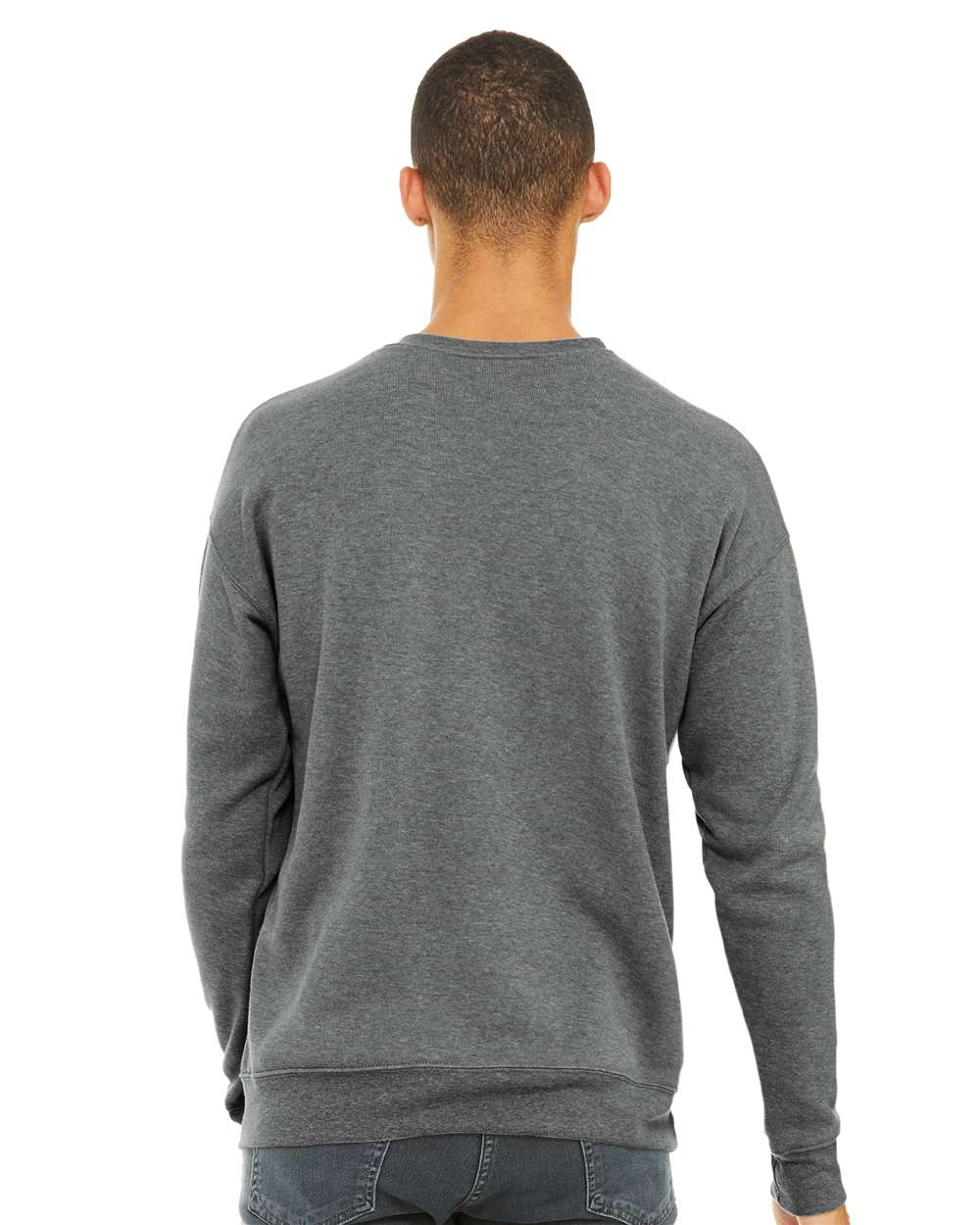 Unisex Sponge Fleece Drop Shoulder Crewneck Sweatshirt - OnModelBack - B37906072 - Deep Heather