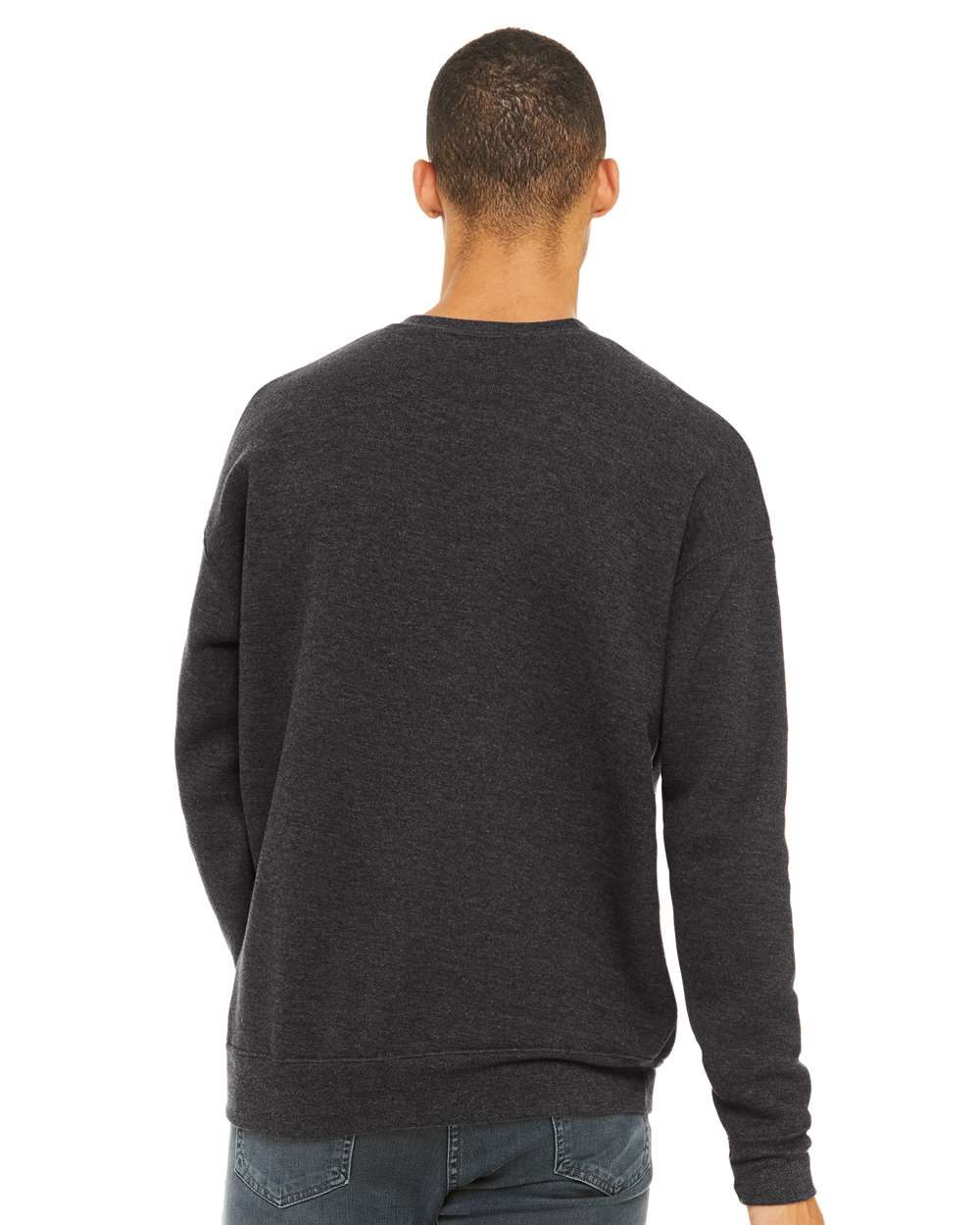 Unisex Sponge Fleece Drop Shoulder Crewneck Sweatshirt - OnModelBack - B37906092 - Dark Grey Heather