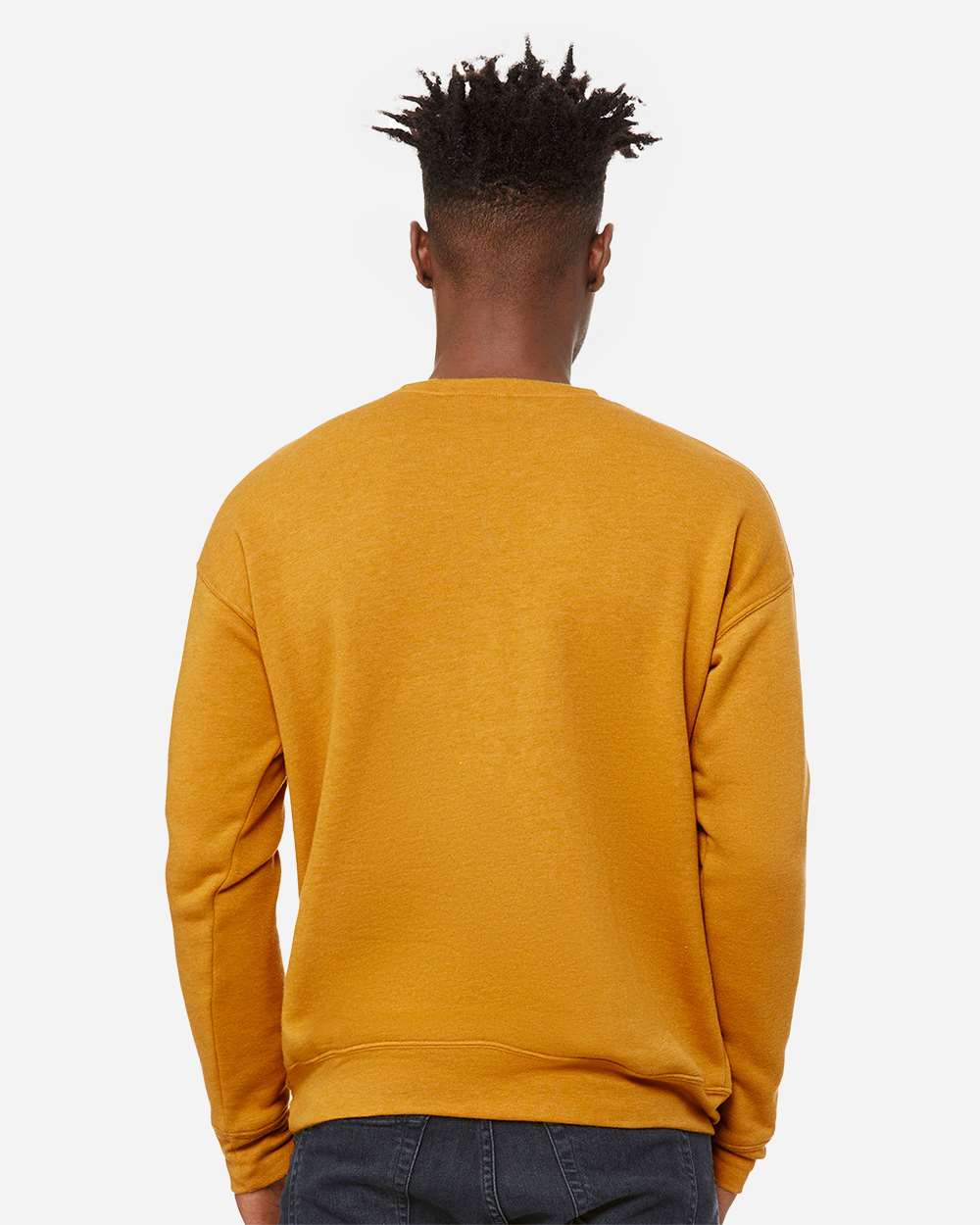 Unisex Sponge Fleece Drop Shoulder Crewneck Sweatshirt - OnModelBack - B37906402 - Heather Mustard