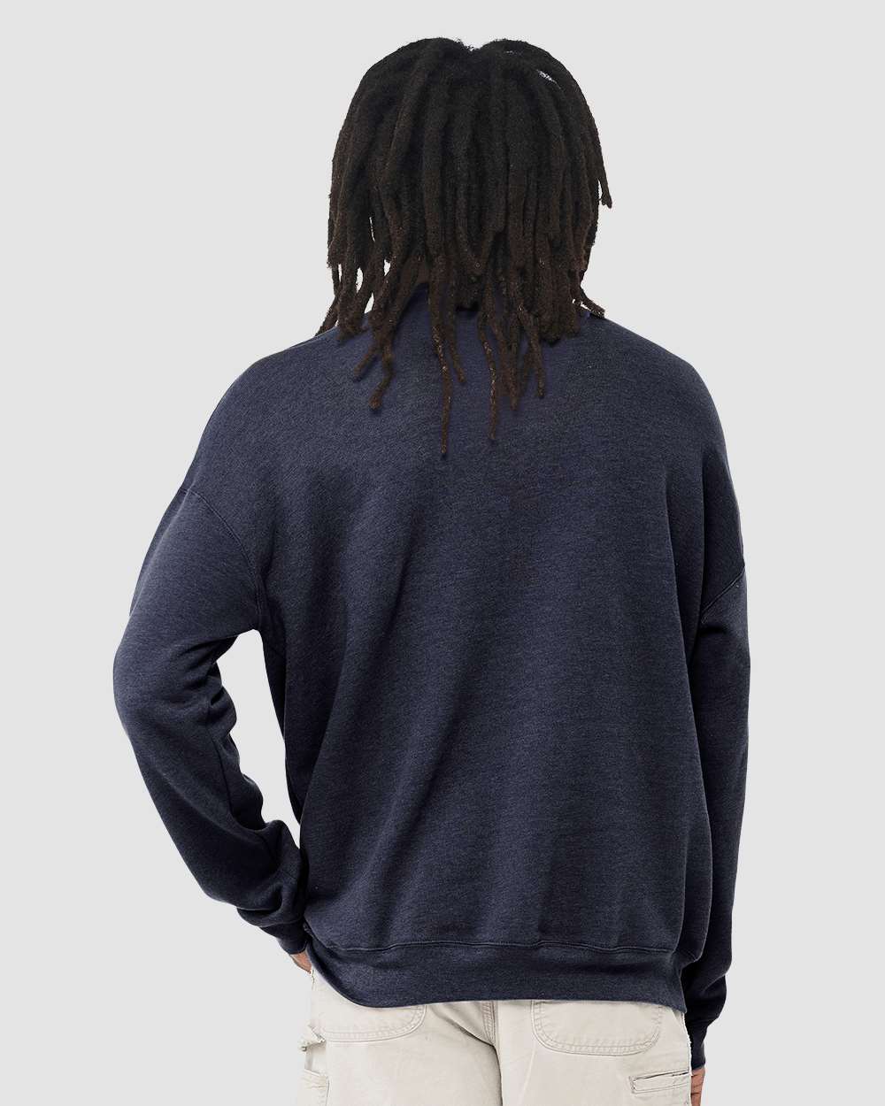 Unisex Sponge Fleece Drop Shoulder Crewneck Sweatshirt - OnModelBack - B37906692 - Heather Navy