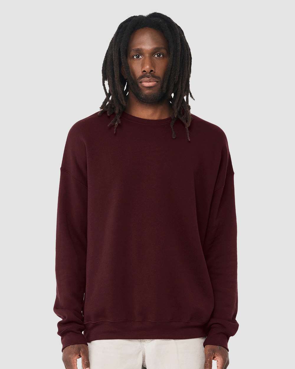 Unisex Sponge Fleece Drop Shoulder Crewneck Sweatshirt - OnModelFront - B37906012 - Maroon