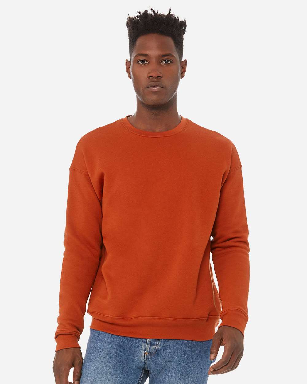 Unisex Sponge Fleece Drop Shoulder Crewneck Sweatshirt - OnModelFront - B37906022 - Brick