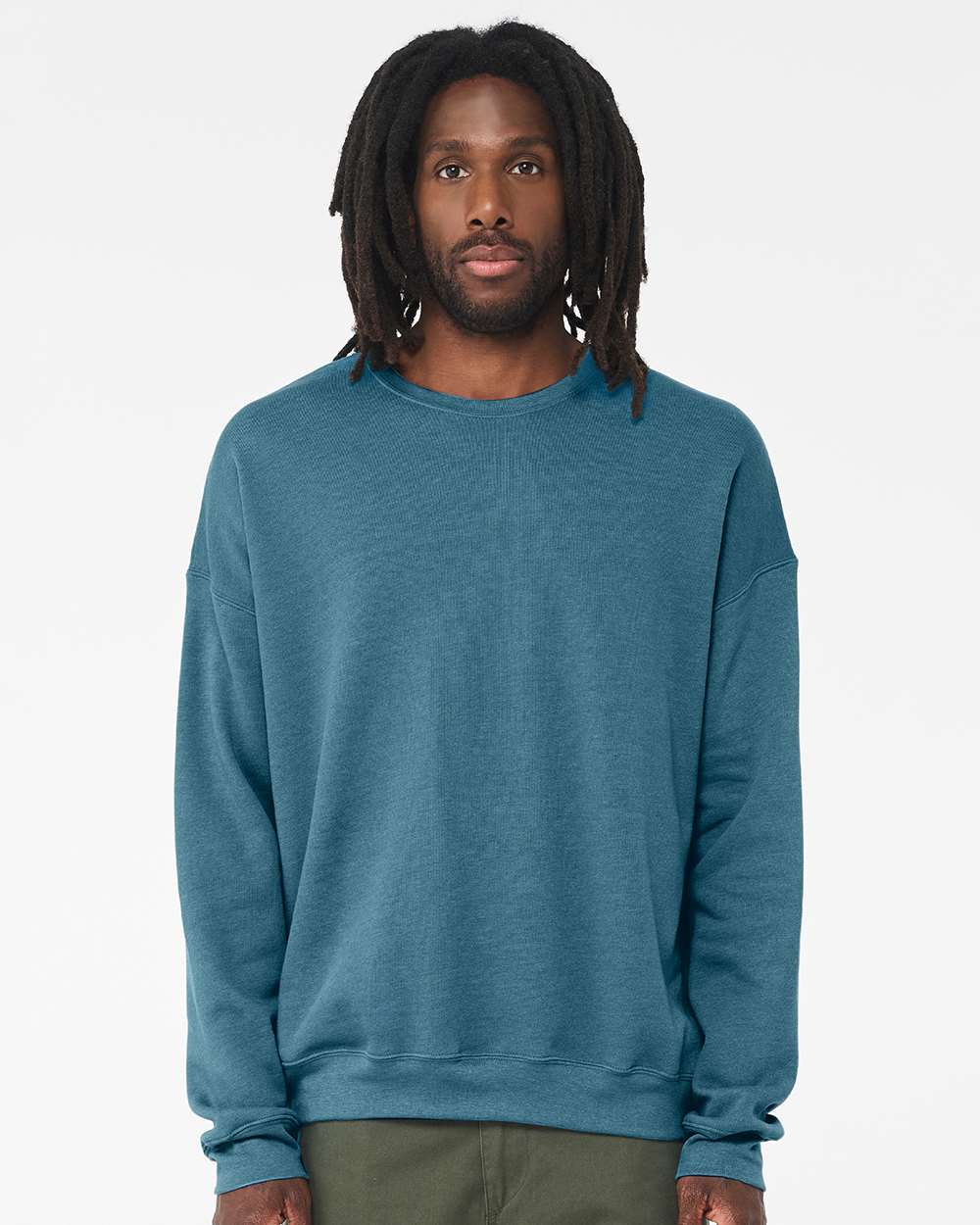 Unisex Sponge Fleece Drop Shoulder Crewneck Sweatshirt - OnModelFront - B37906032 - Heather Deep Teal