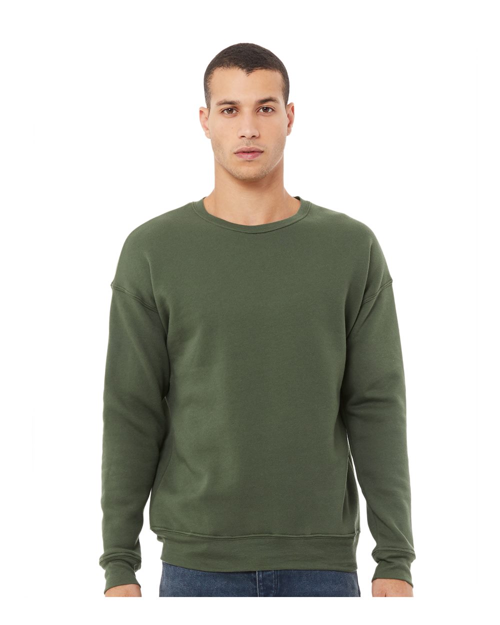 Unisex Sponge Fleece Drop Shoulder Crewneck Sweatshirt - OnModelFront - B37906062 - Military Green