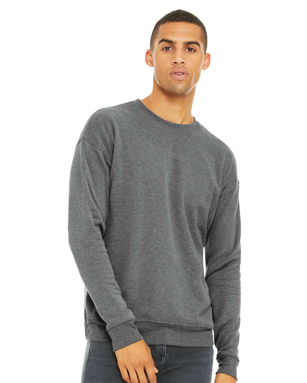 Unisex Sponge Fleece Drop Shoulder Crewneck Sweatshirt - OnModelFront - B37906072 - Deep Heather