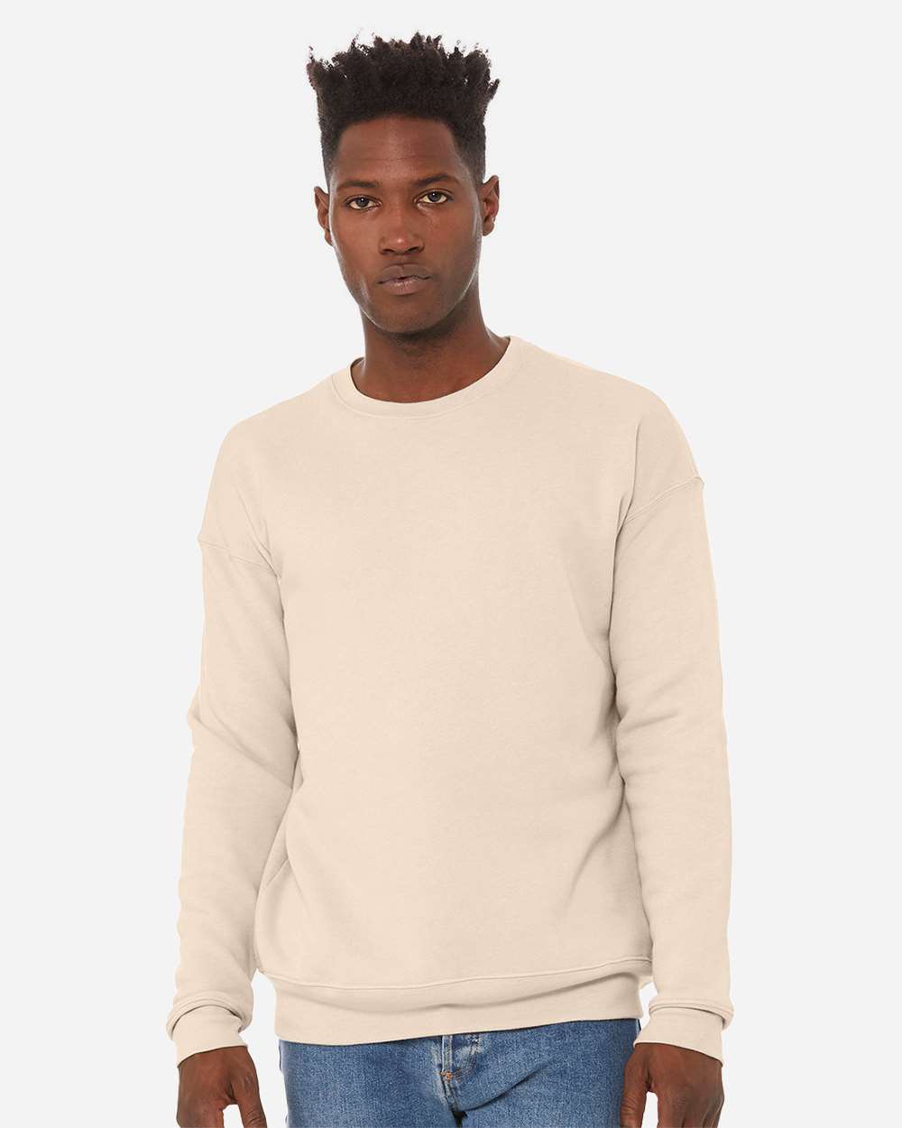 Unisex Sponge Fleece Drop Shoulder Crewneck Sweatshirt - OnModelFront - B37906242 - Heather Dust
