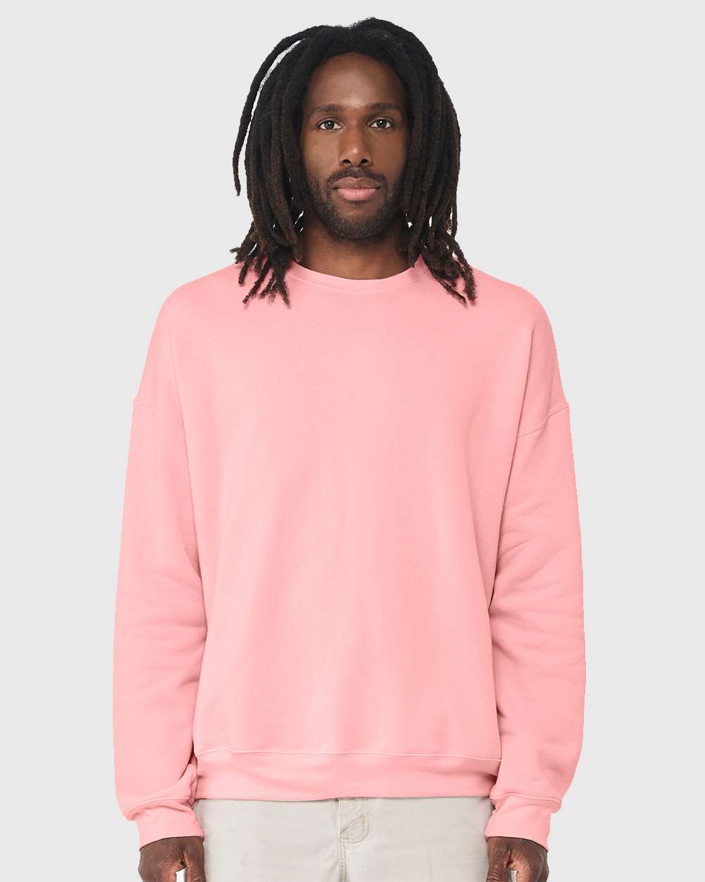 Unisex Sponge Fleece Drop Shoulder Crewneck Sweatshirt - OnModelFront - B37906302 - Pink