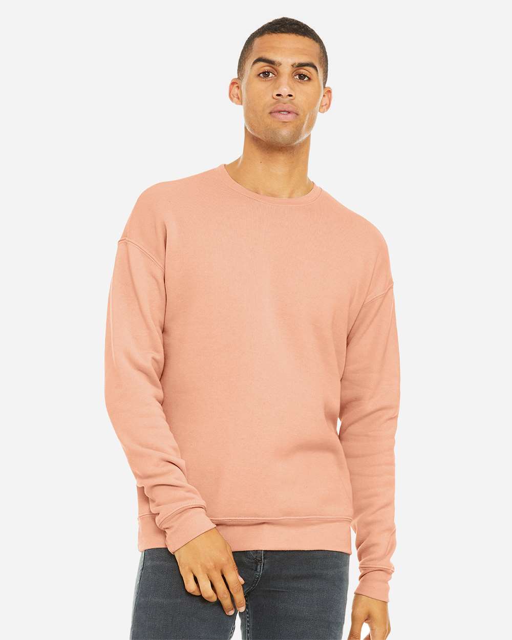 Unisex Sponge Fleece Drop Shoulder Crewneck Sweatshirt - OnModelFront - B37906332 - Peach