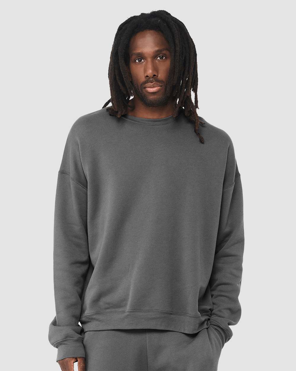 Unisex Sponge Fleece Drop Shoulder Crewneck Sweatshirt - OnModelFront - B37906542 - Asphalt