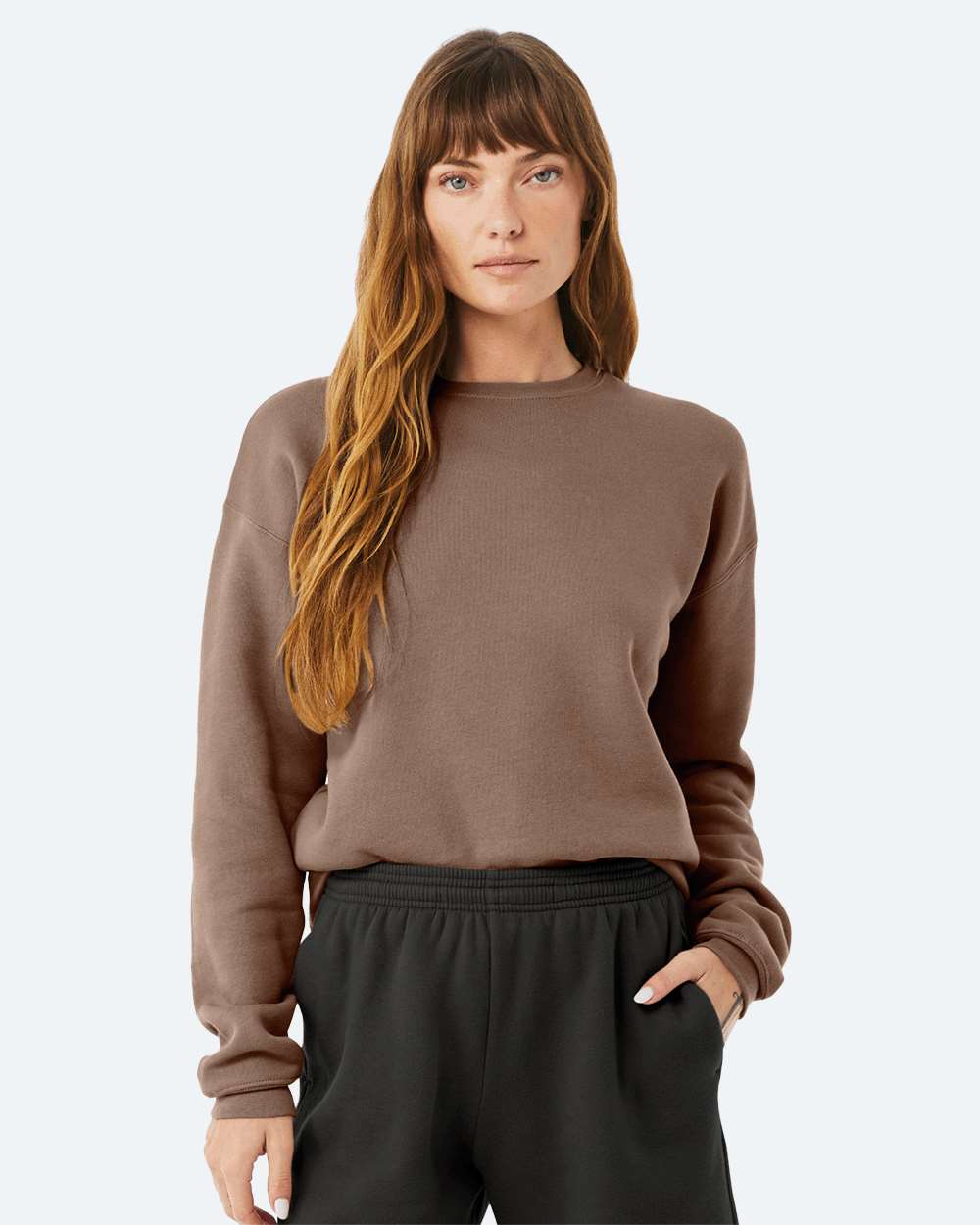 Unisex Sponge Fleece Drop Shoulder Crewneck Sweatshirt - OnModelFront - B37906632 - Vintage Brown