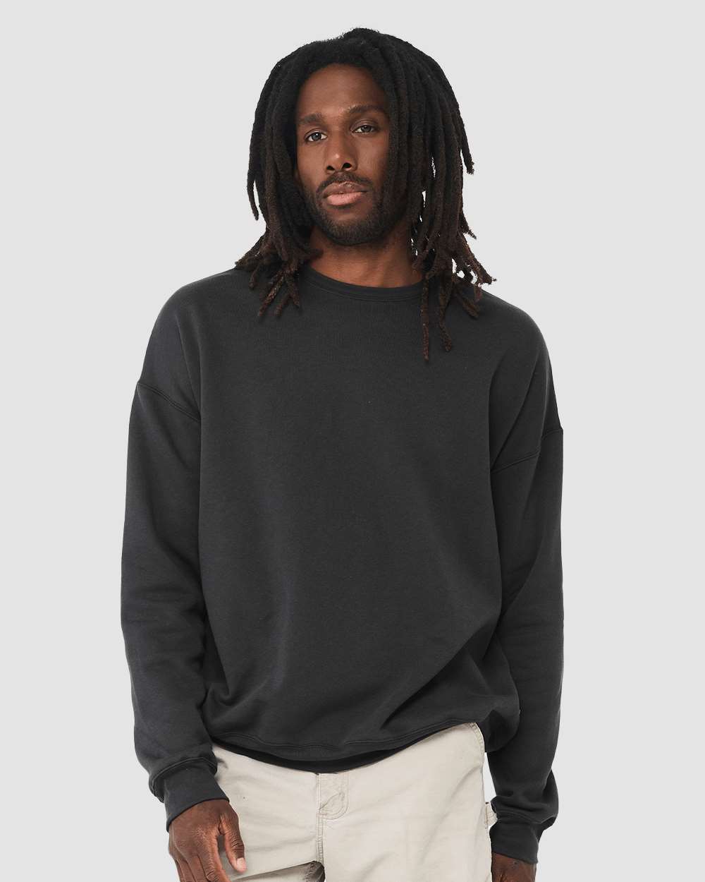 Unisex Sponge Fleece Drop Shoulder Crewneck Sweatshirt - OnModelFront - B37906682 - Dark Grey