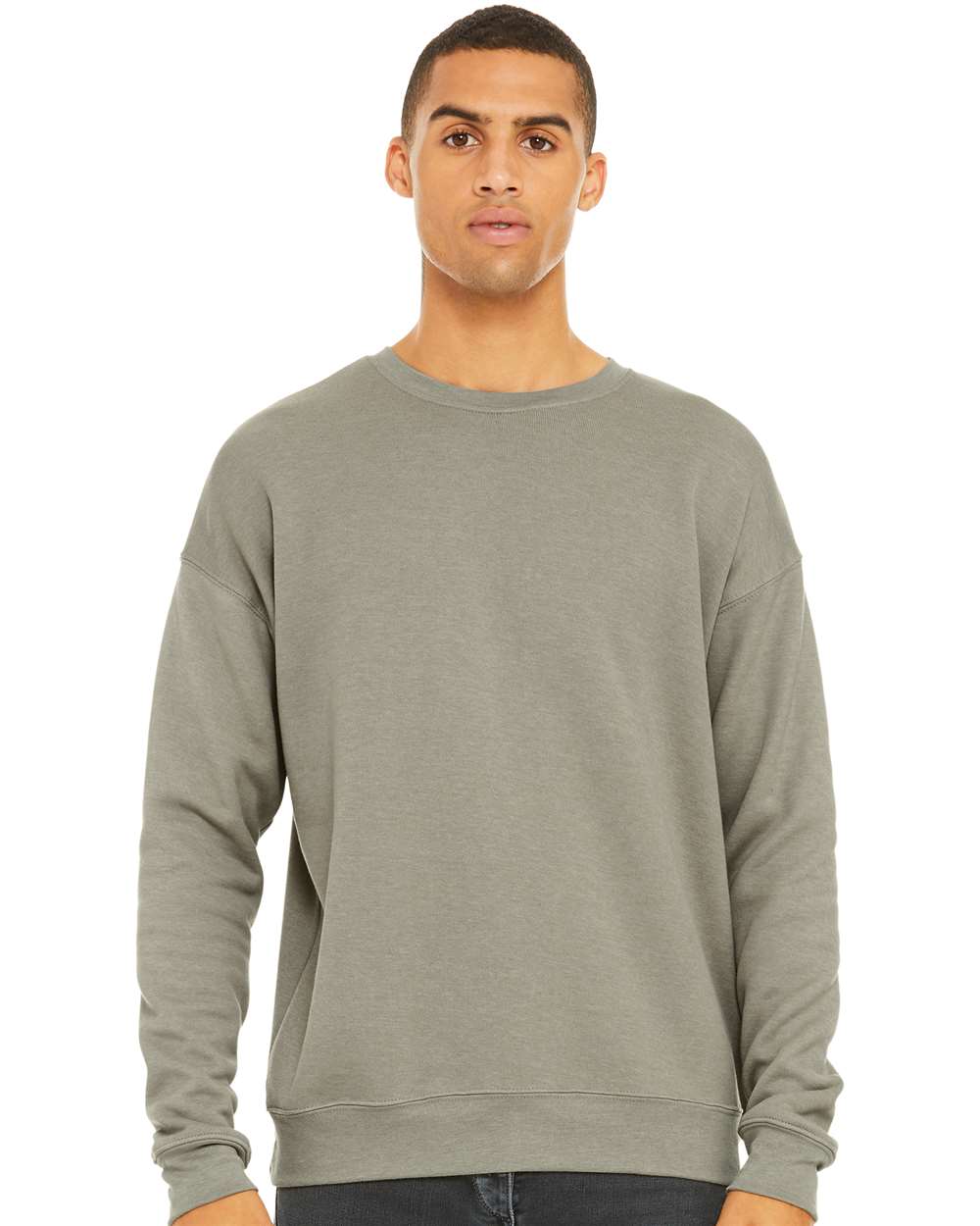 Unisex Sponge Fleece Drop Shoulder Crewneck Sweatshirt - OnModelFront - B37906732 - Heather Stone