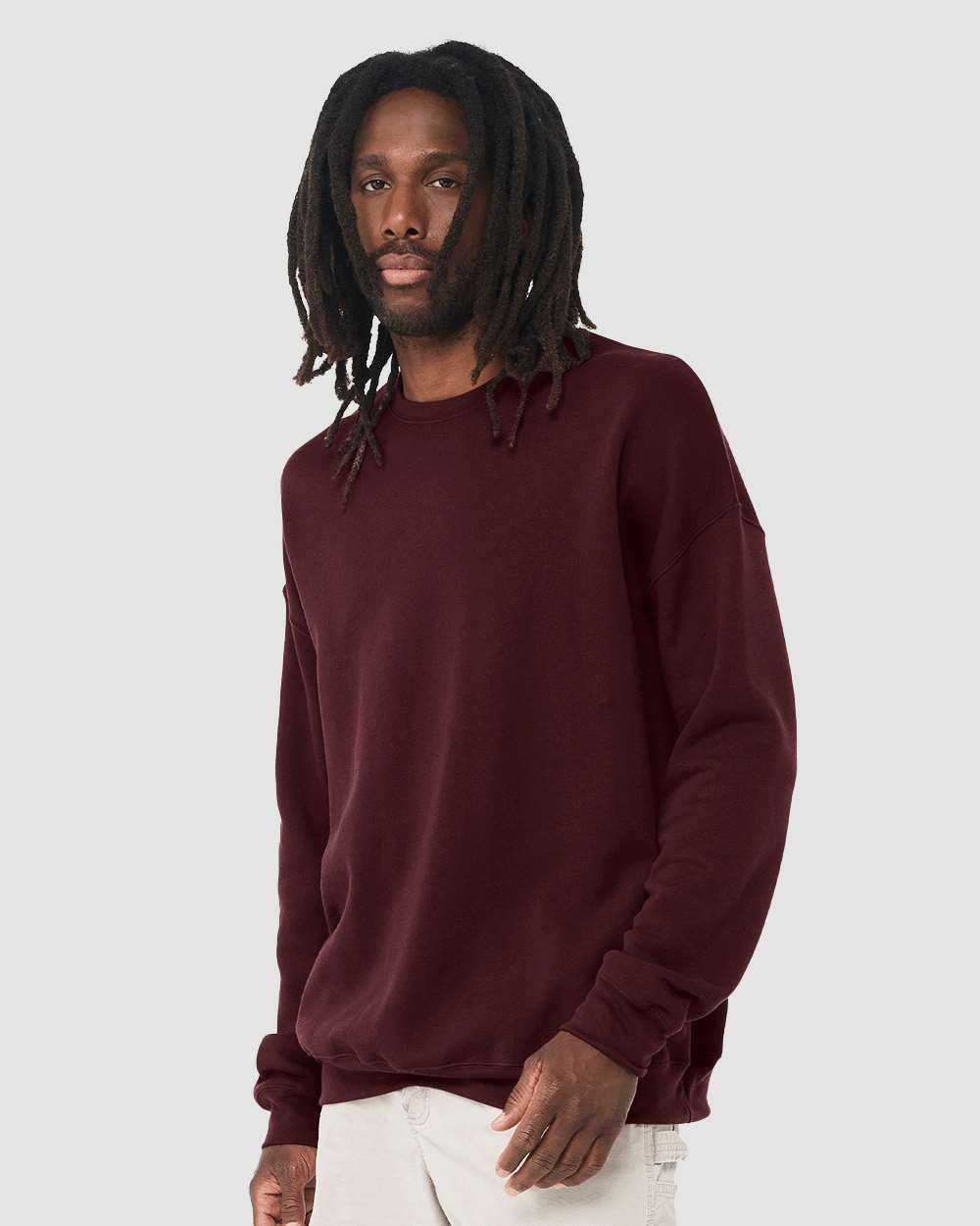 Unisex Sponge Fleece Drop Shoulder Crewneck Sweatshirt - OnModelSide - B37906012 - Maroon
