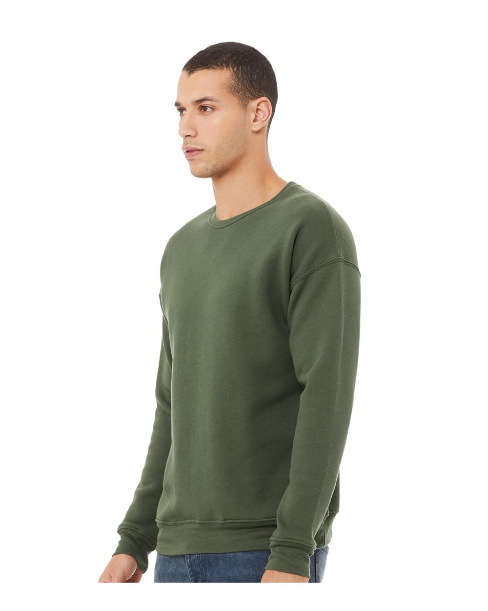 Unisex Sponge Fleece Drop Shoulder Crewneck Sweatshirt - OnModelSide - B37906062 - Military Green