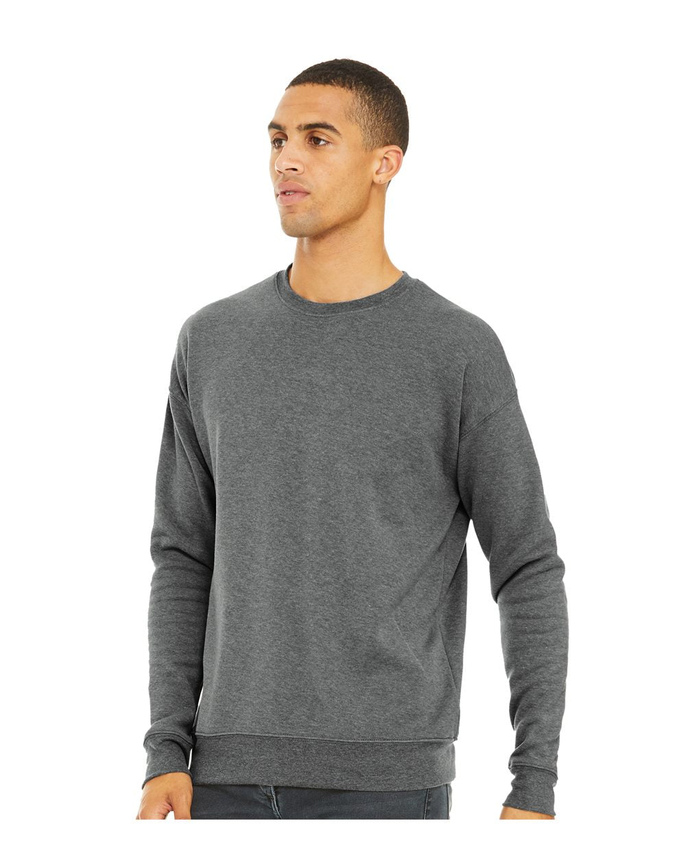 Unisex Sponge Fleece Drop Shoulder Crewneck Sweatshirt - OnModelSide - B37906072 - Deep Heather