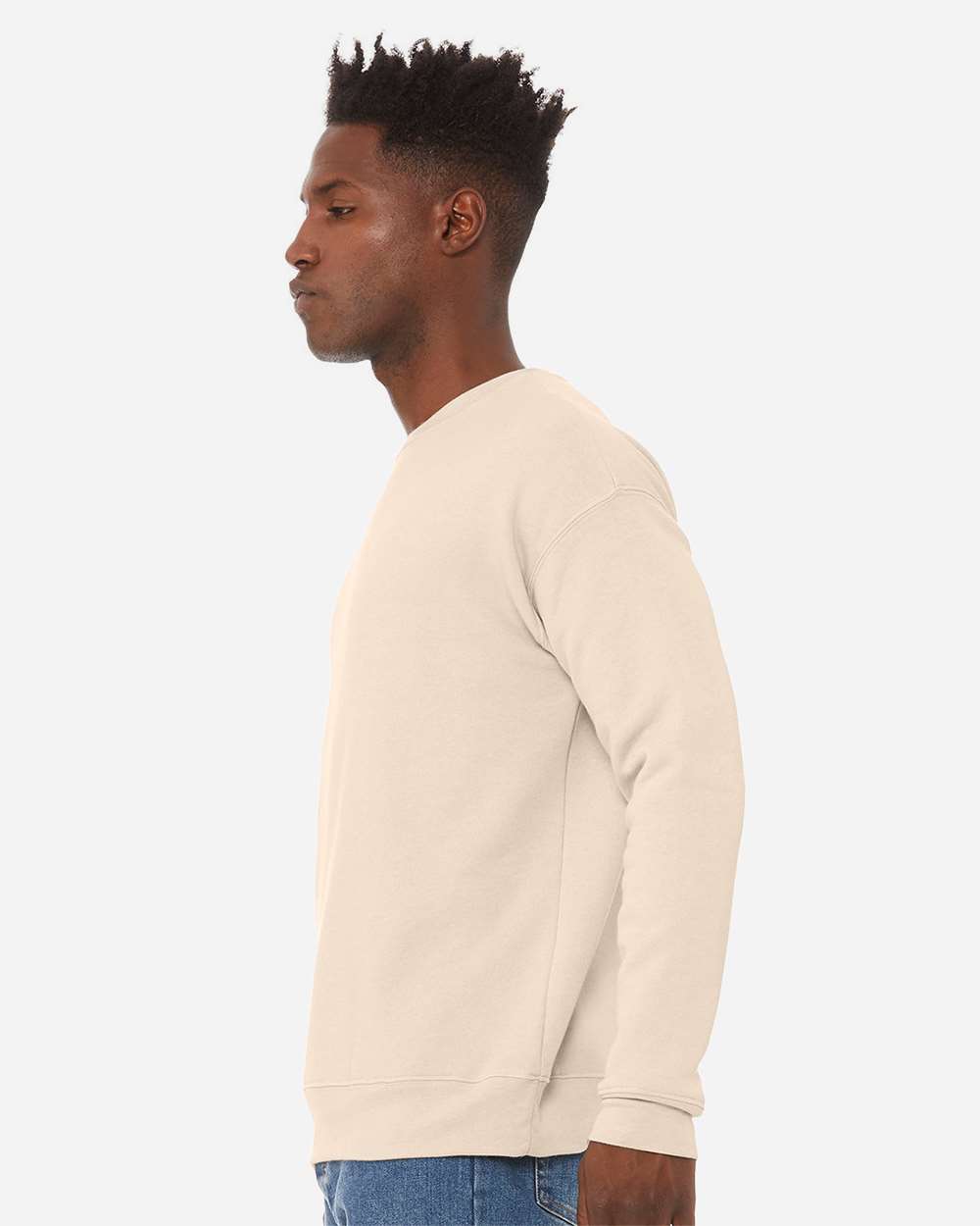 Unisex Sponge Fleece Drop Shoulder Crewneck Sweatshirt - OnModelSide - B37906242 - Heather Dust