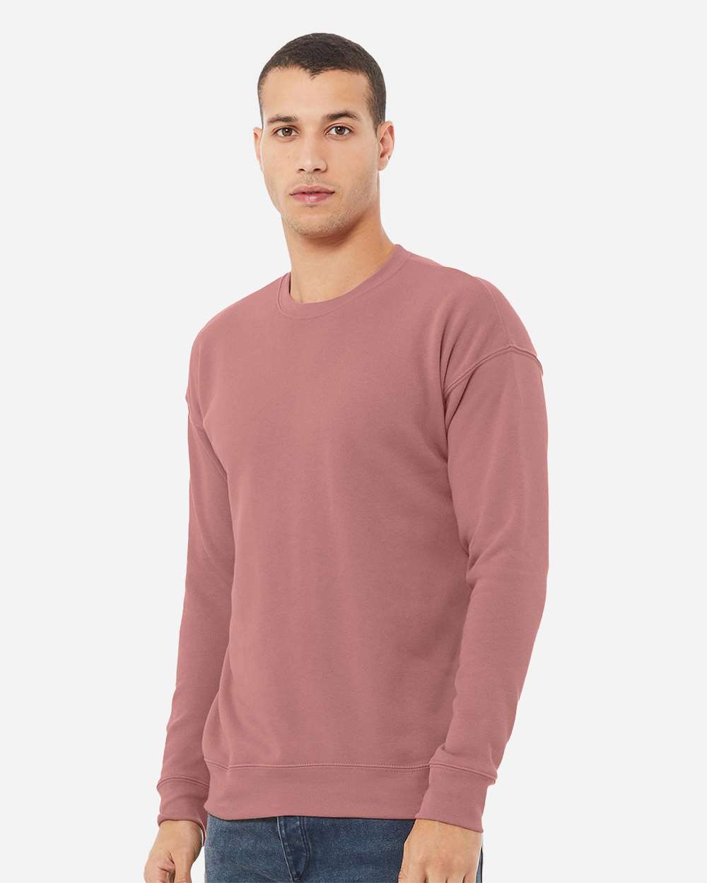 Unisex Sponge Fleece Drop Shoulder Crewneck Sweatshirt - OnModelSide - B37906272 - Mauve