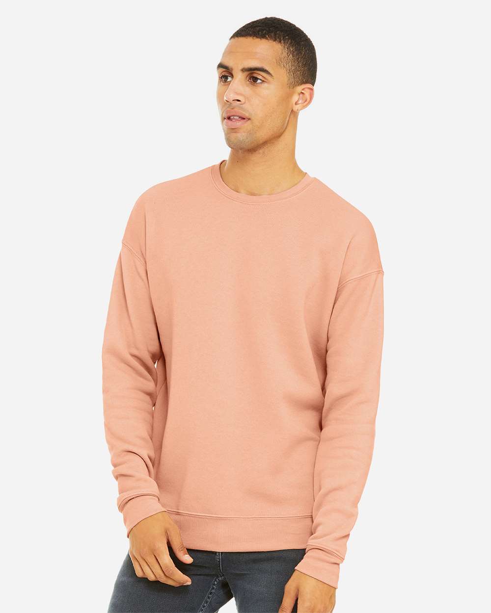 Unisex Sponge Fleece Drop Shoulder Crewneck Sweatshirt - OnModelSide - B37906332 - Peach