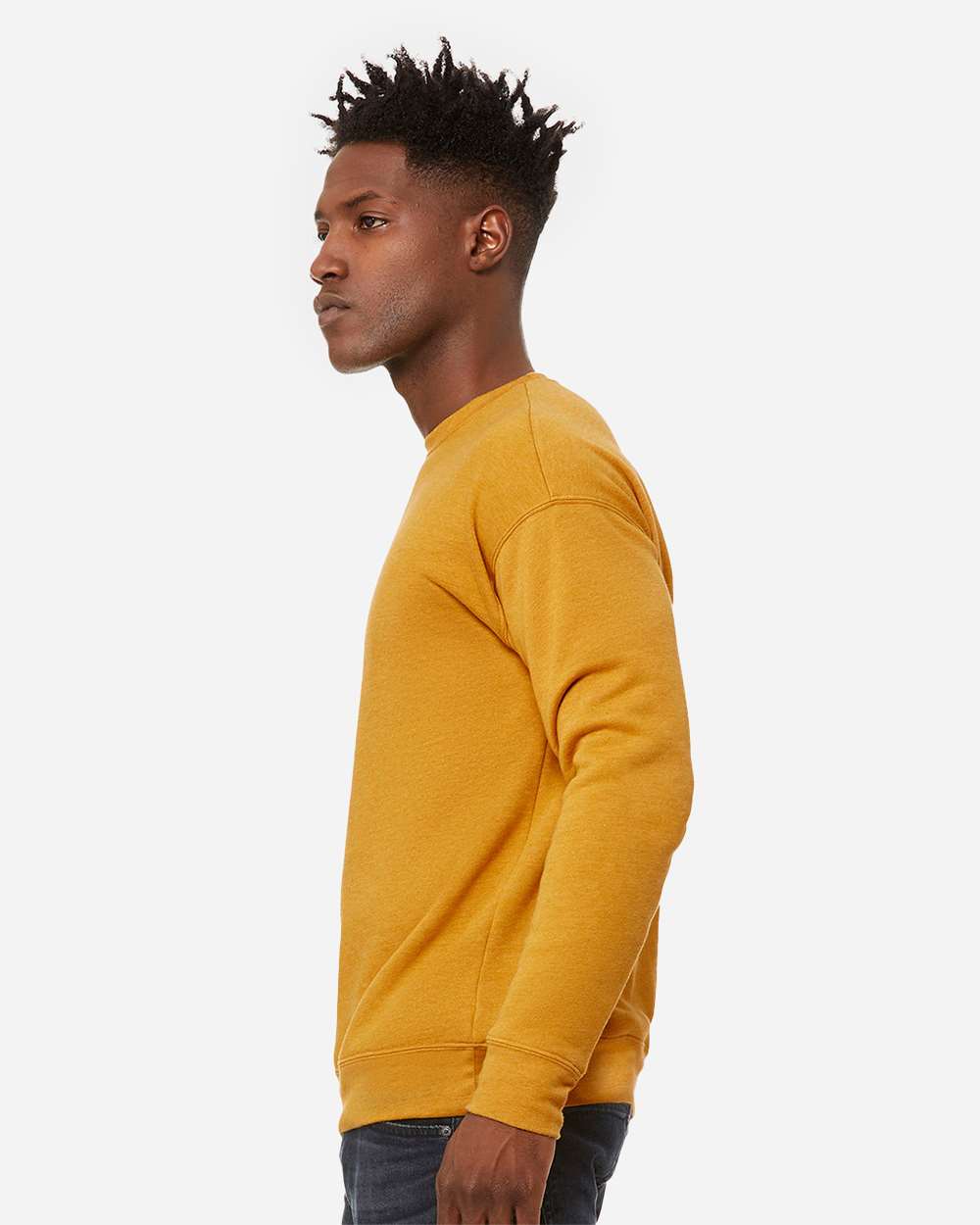 Unisex Sponge Fleece Drop Shoulder Crewneck Sweatshirt - OnModelSide - B37906402 - Heather Mustard