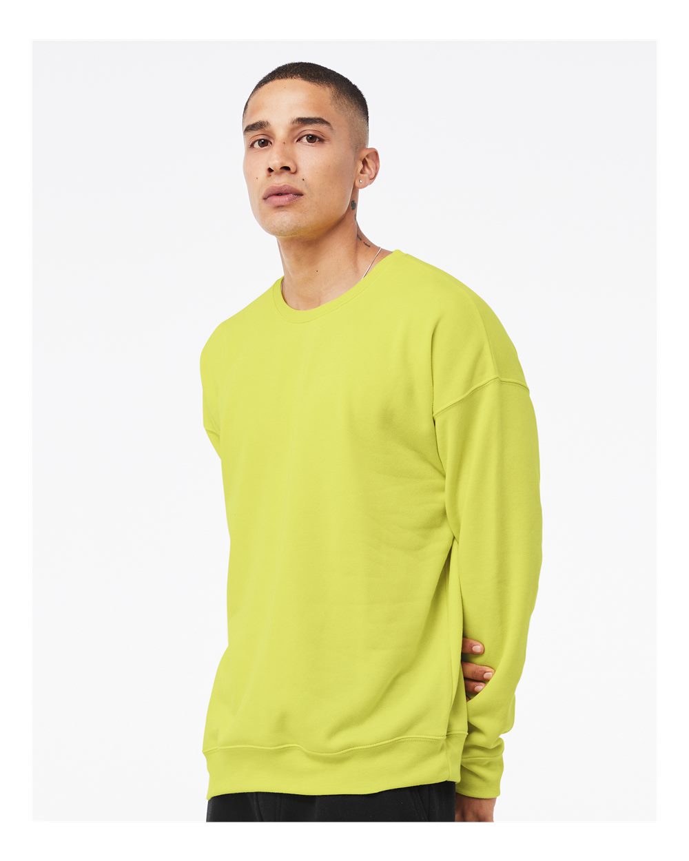 Unisex Sponge Fleece Drop Shoulder Crewneck Sweatshirt - OnModelSide - B37906422 - Strobe