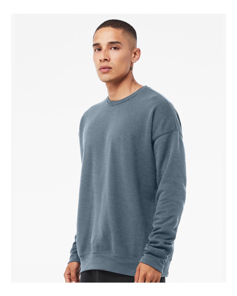 Unisex Sponge Fleece Drop Shoulder Crewneck Sweatshirt - OnModelSide - B37906432 - Heather Slate