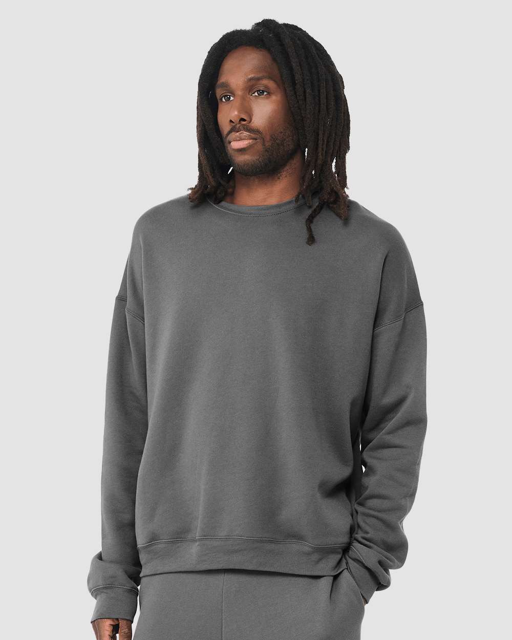 Unisex Sponge Fleece Drop Shoulder Crewneck Sweatshirt - OnModelSide - B37906542 - Asphalt