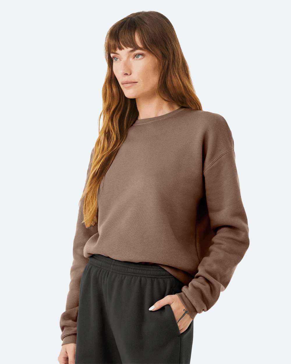 Unisex Sponge Fleece Drop Shoulder Crewneck Sweatshirt - OnModelSide - B37906632 - Vintage Brown