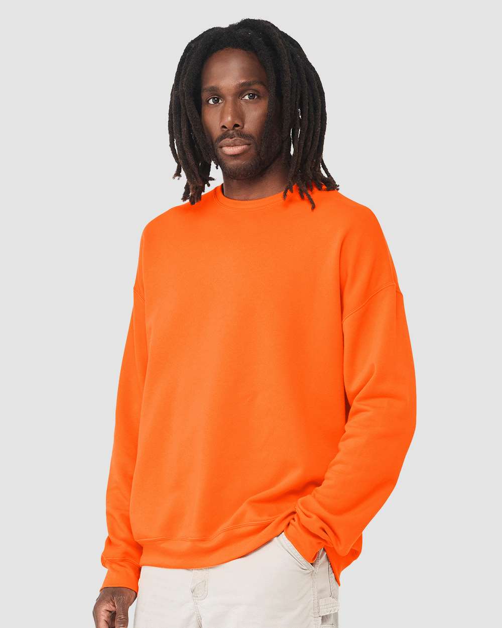 Unisex Sponge Fleece Drop Shoulder Crewneck Sweatshirt - OnModelSide - B37906662 - Orange
