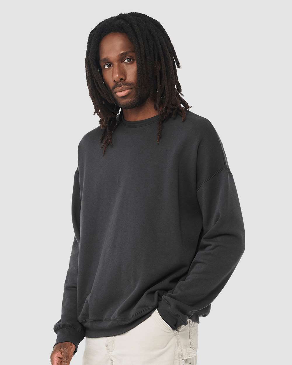 Unisex Sponge Fleece Drop Shoulder Crewneck Sweatshirt - OnModelSide - B37906682 - Dark Grey