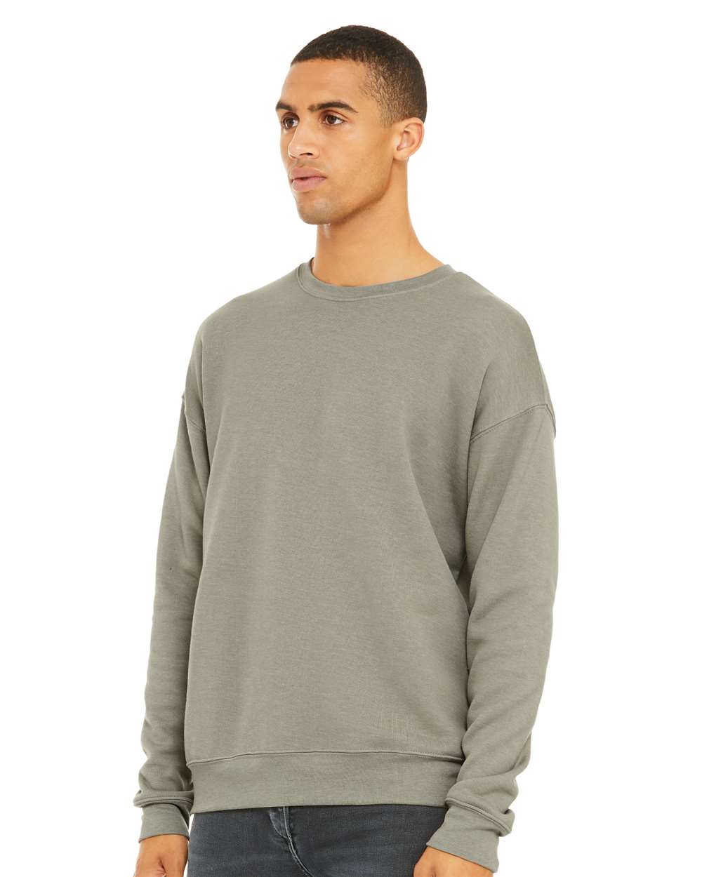 Unisex Sponge Fleece Drop Shoulder Crewneck Sweatshirt - OnModelSide - B37906732 - Heather Stone