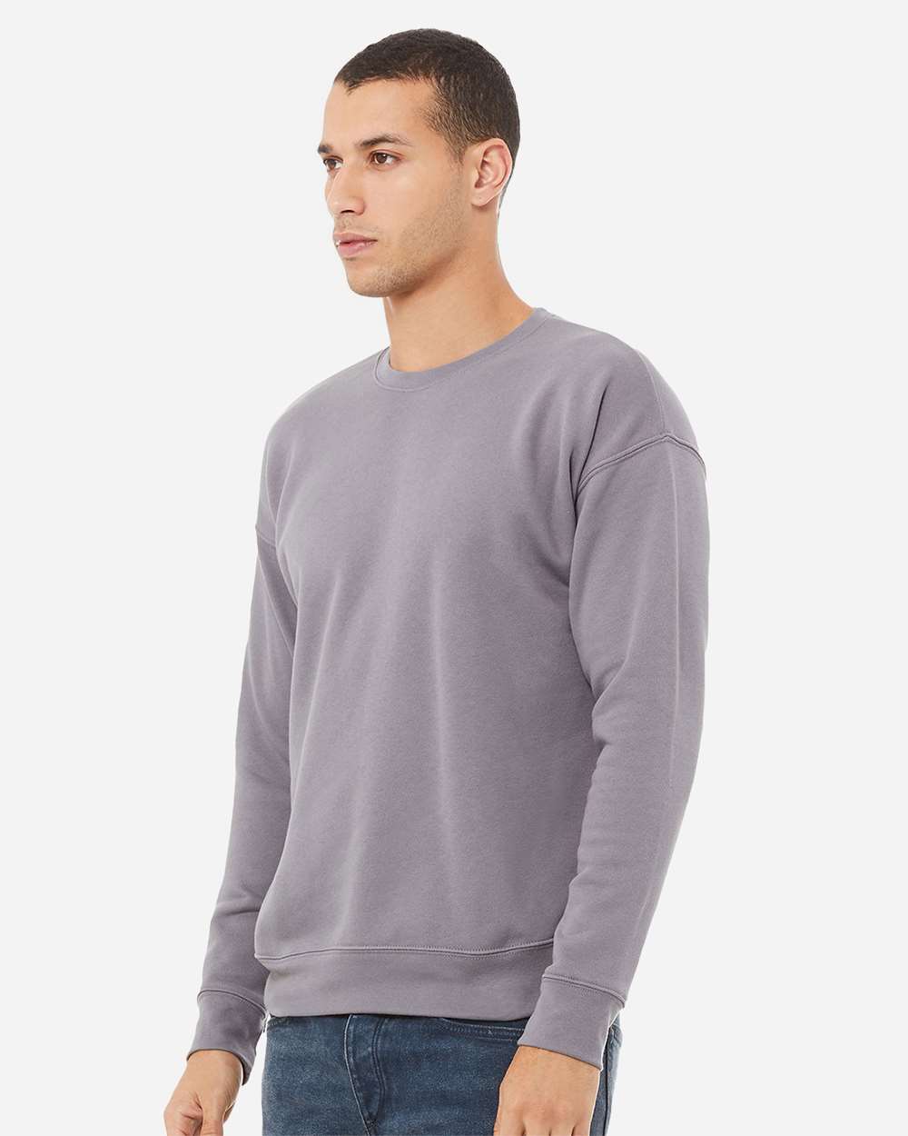 Unisex Sponge Fleece Drop Shoulder Crewneck Sweatshirt - OnModelSide - B37906852 - Storm