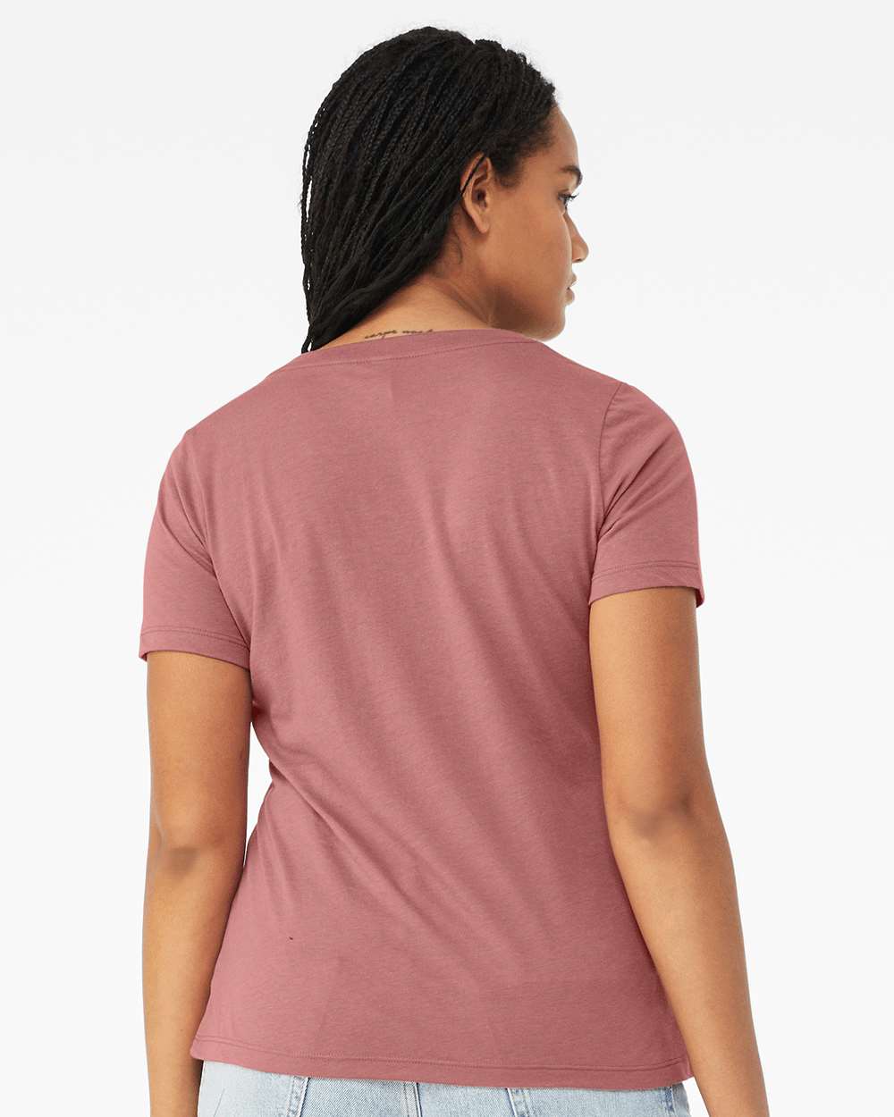 Women's Relaxed Triblend V-Neck Tee - OnModelBack - B81006323 - Mauve Triblend